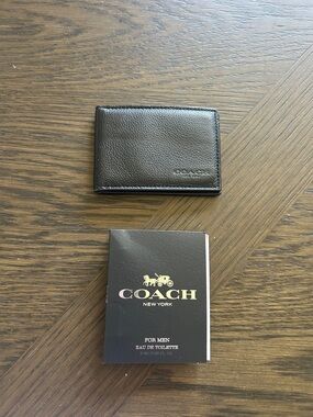 Coach Black Pebbled Leather Card Holder for Men Bundle EXCELLENT CONDITION